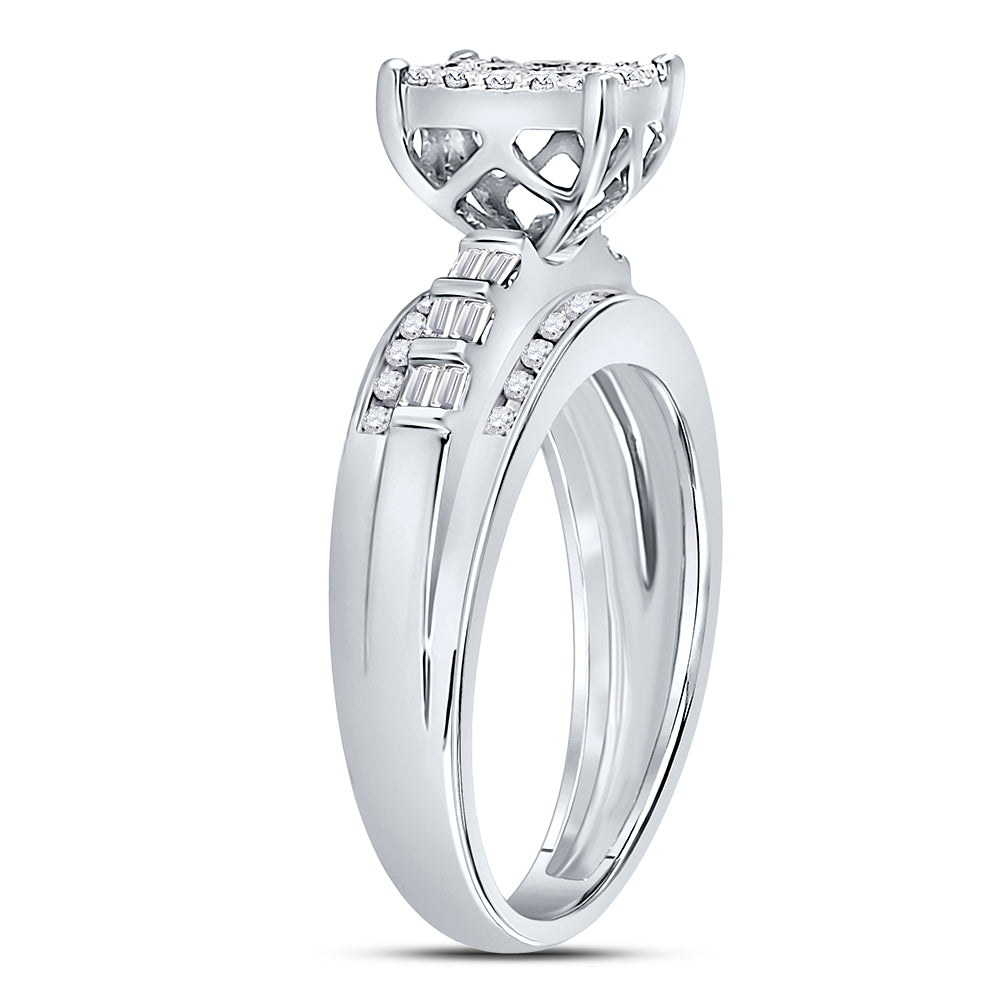 10K White Or Yellow Gold Round Diamond Cluster Bridal Wedding Engagement Ring , Womens Size: 5-10