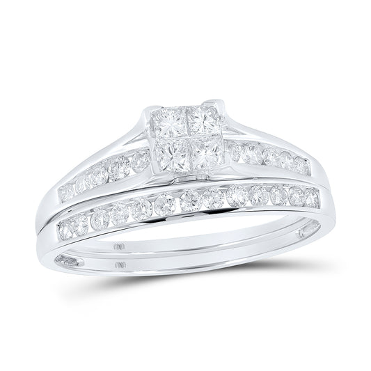 10kt White Gold 7/8 Cttw Diamond Tessera Invisible Wedding Engagement Anniversary Bridal Set, Women Size: 5-9