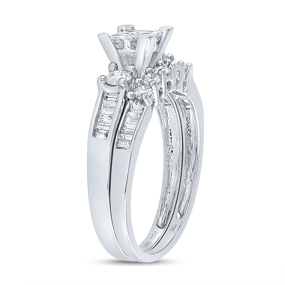 14K White Gold Princess Diamond Bridal Wedding Ring Band Set 7/8ctw, Womens Size: 5-10