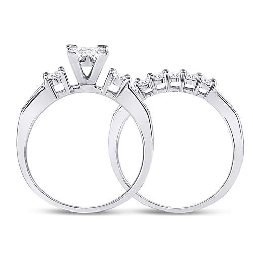 10K White Gold Princess Diamond Bridal Wedding Ring Band Set 7/8ctw, Womens Size: 5-10