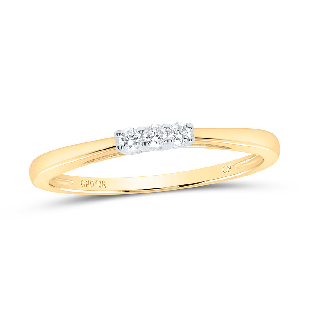 10K Yellow Gold Round Diamond 3-stone Bridal Wedding Engagement Ring 1/20 Cttw, Womens Size: 5-10