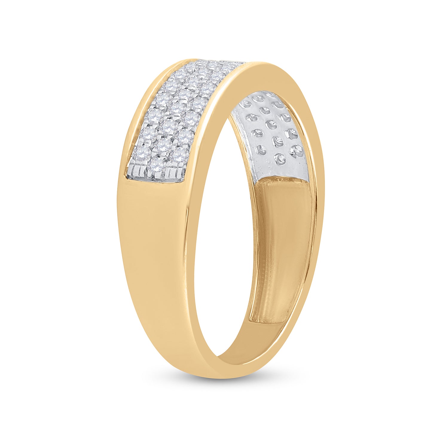 10K Yellow Gold Womens Round Diamond Pave Band Ring 1/2 Cttw, Womens Size: 5-10