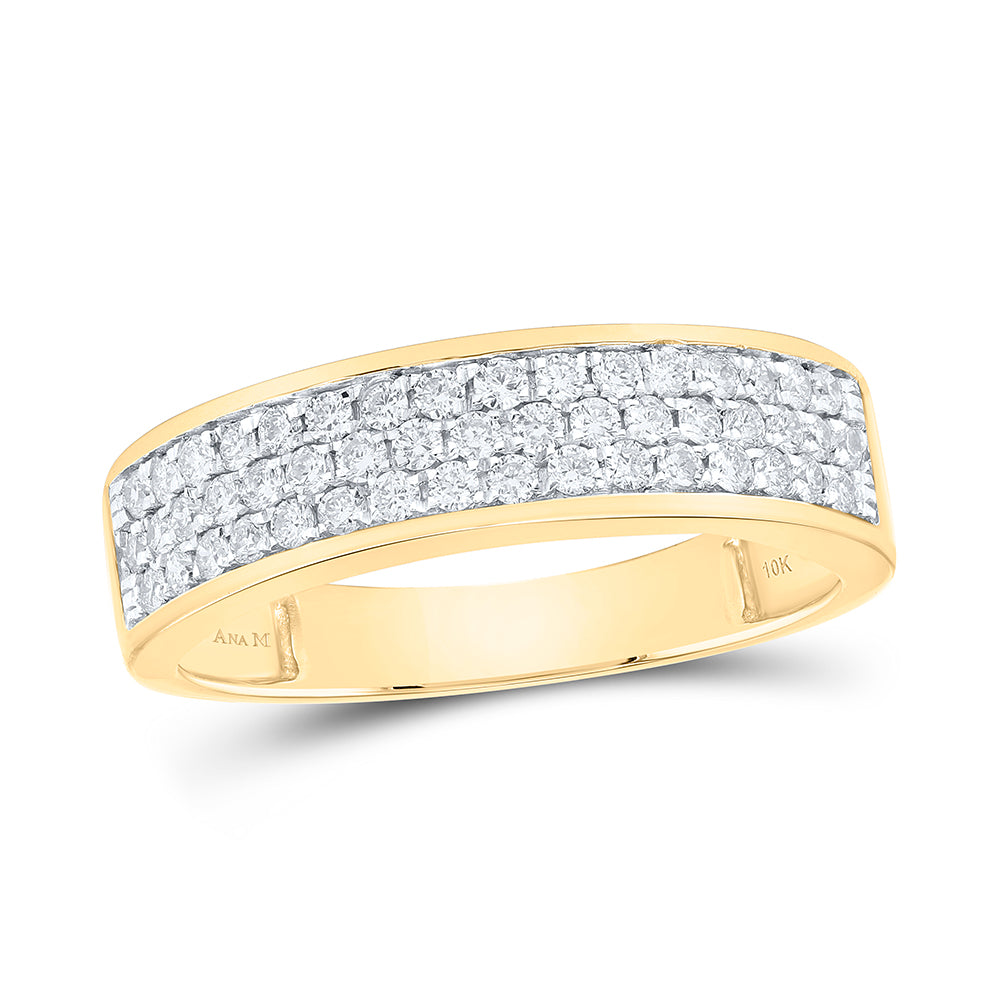 10K Yellow Gold Womens Round Diamond Pave Band Ring 1/2 Cttw, Womens Size: 5-10