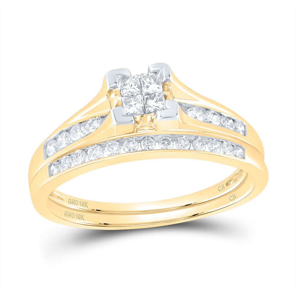 10K White Or Yellow Gold Princess Diamond Bridal Wedding Ring Band Set , Womens Size: 5-10