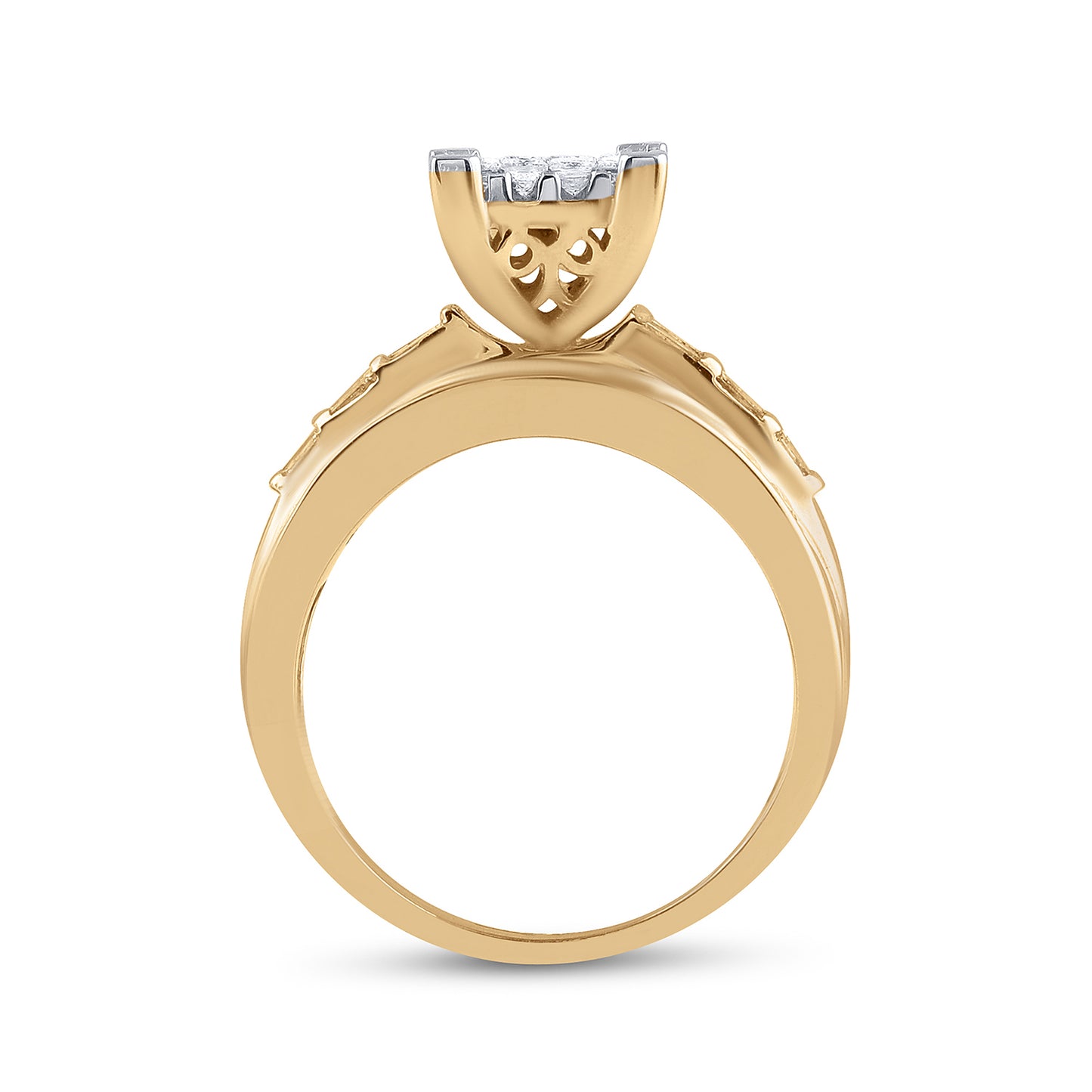 10K Yellow Gold Princess Diamond Cluster Bridal Wedding Engagement Ring 1-1/2 Cttw, Womens Size: 5-10