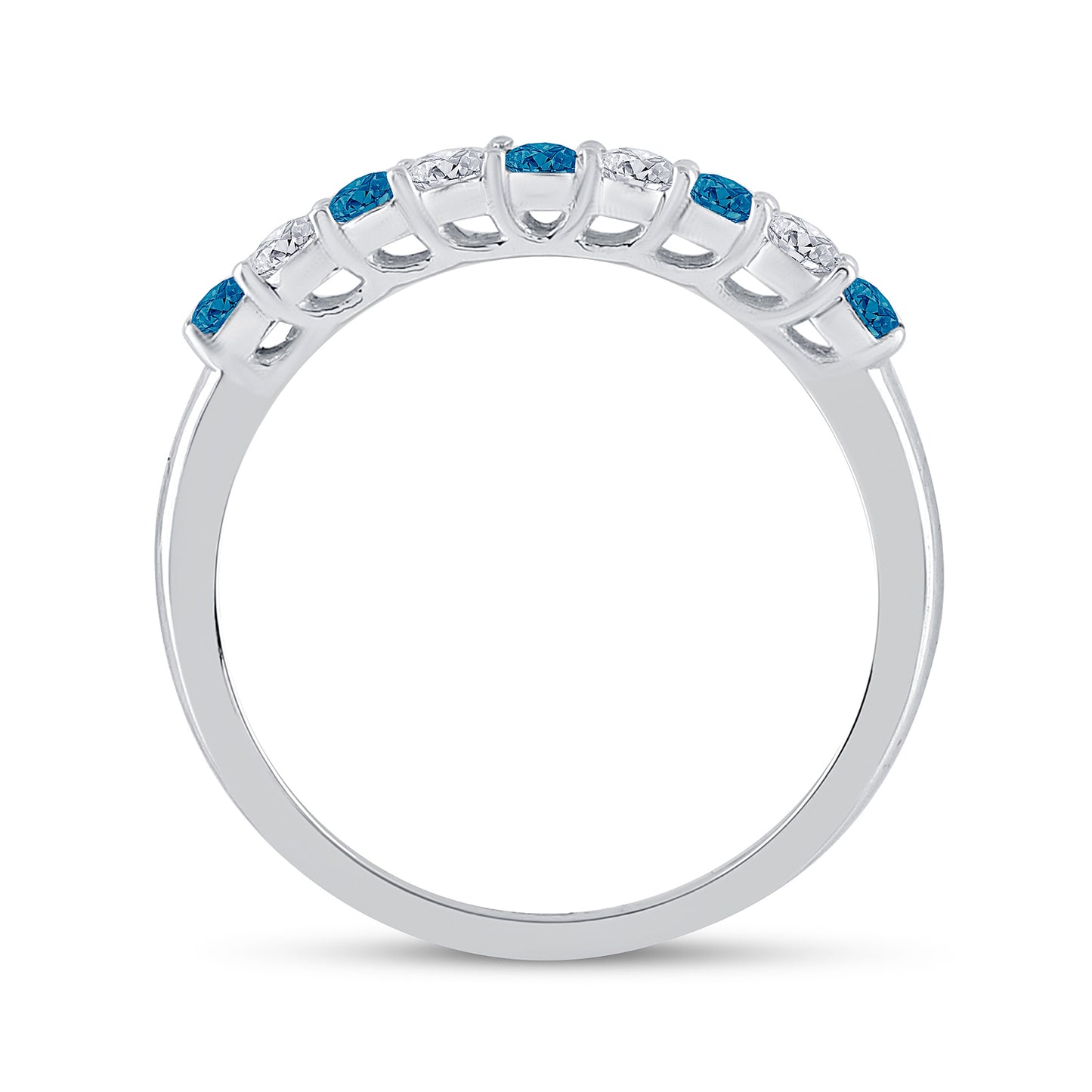 10K White Gold Womens Round Blue Color Enhanced Diamond Band Ring 1/2 Cttw, Womens Size: 5-10