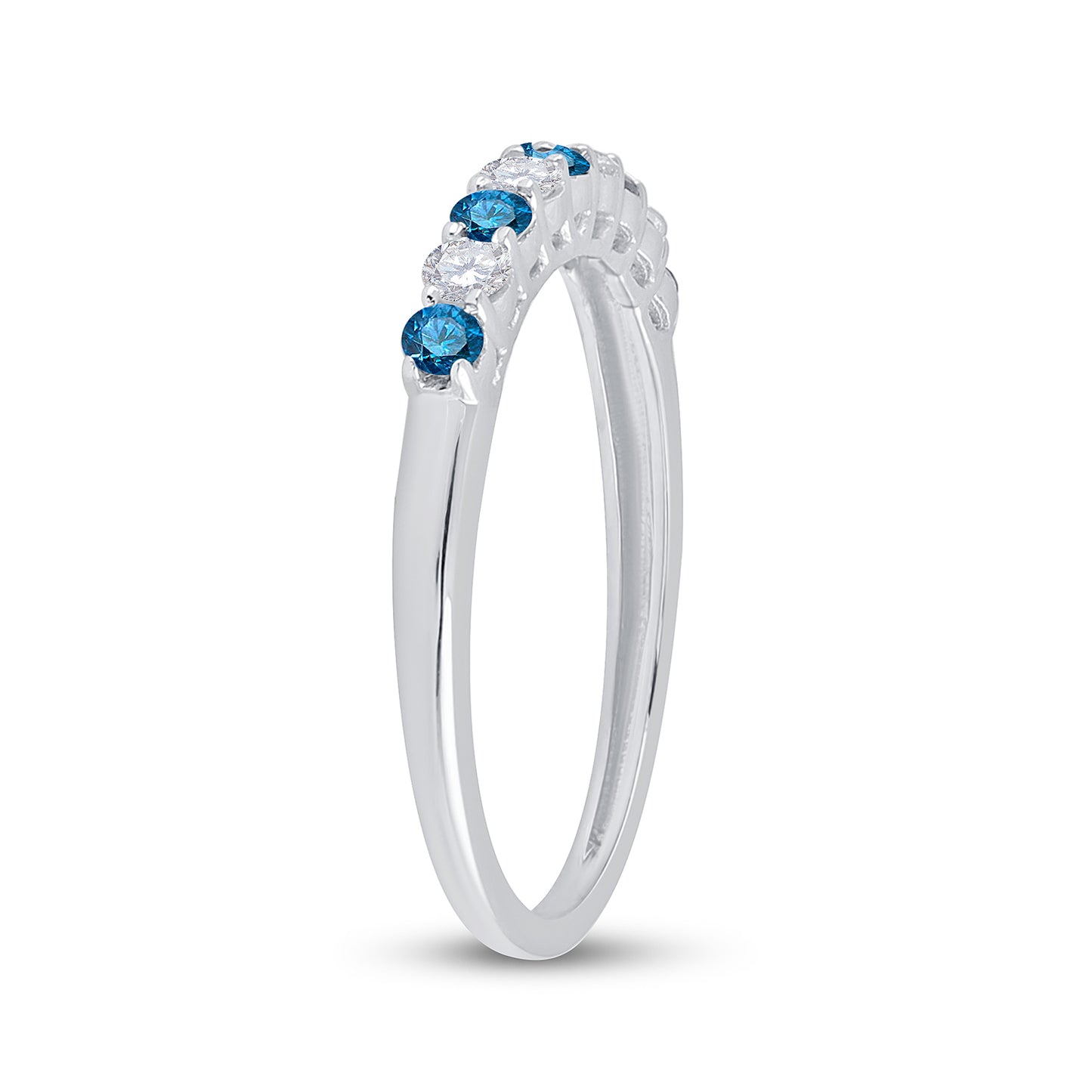 10K White Gold Womens Round Blue Color Enhanced Diamond Band Ring 1/2 Cttw, Womens Size: 5-10