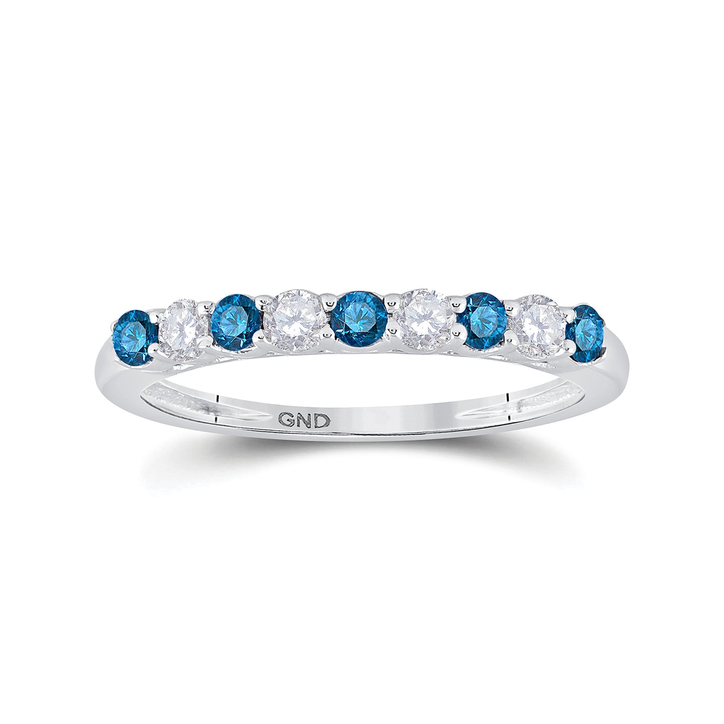 10K White Gold Womens Round Blue Color Enhanced Diamond Band Ring 1/2 Cttw, Womens Size: 5-10