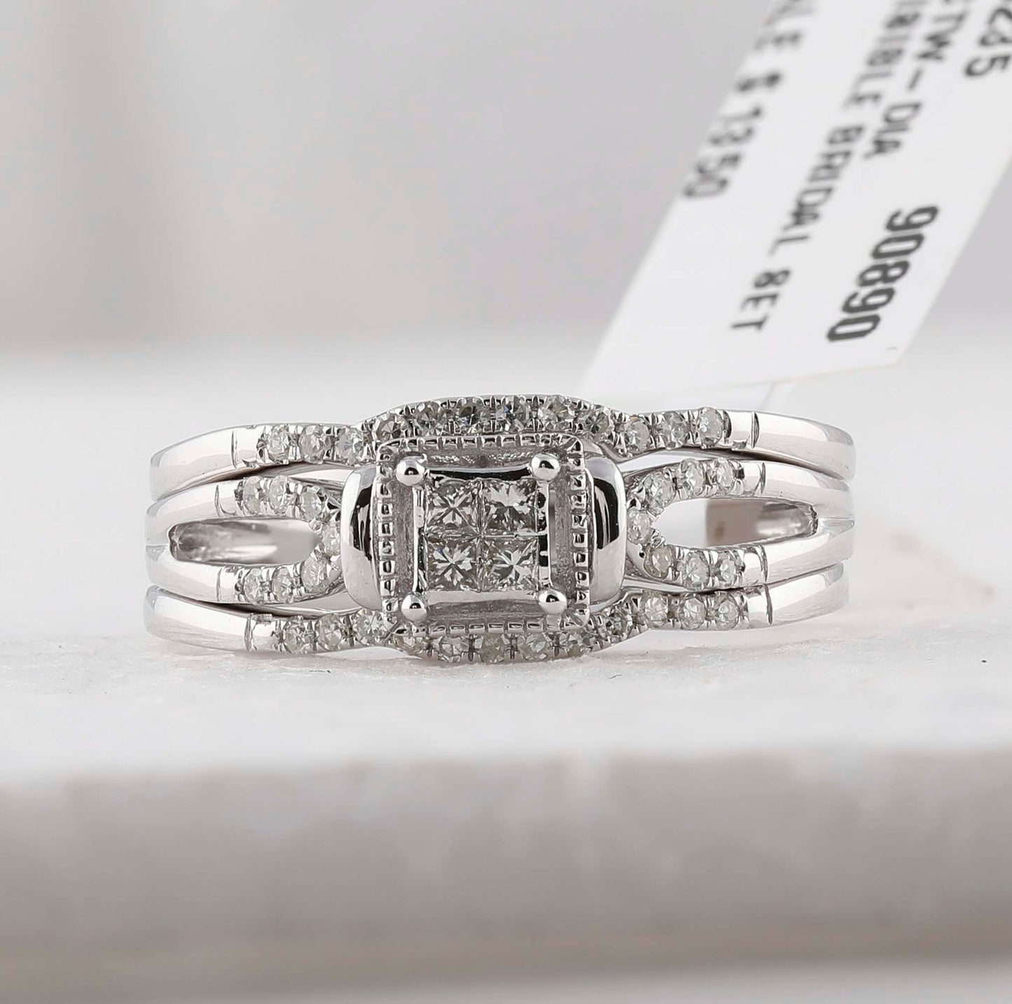 10kt White Gold Womens Princess Diamond 3-piece Bridal Wedding Engagement Ring Band Set 1/4 Cttw