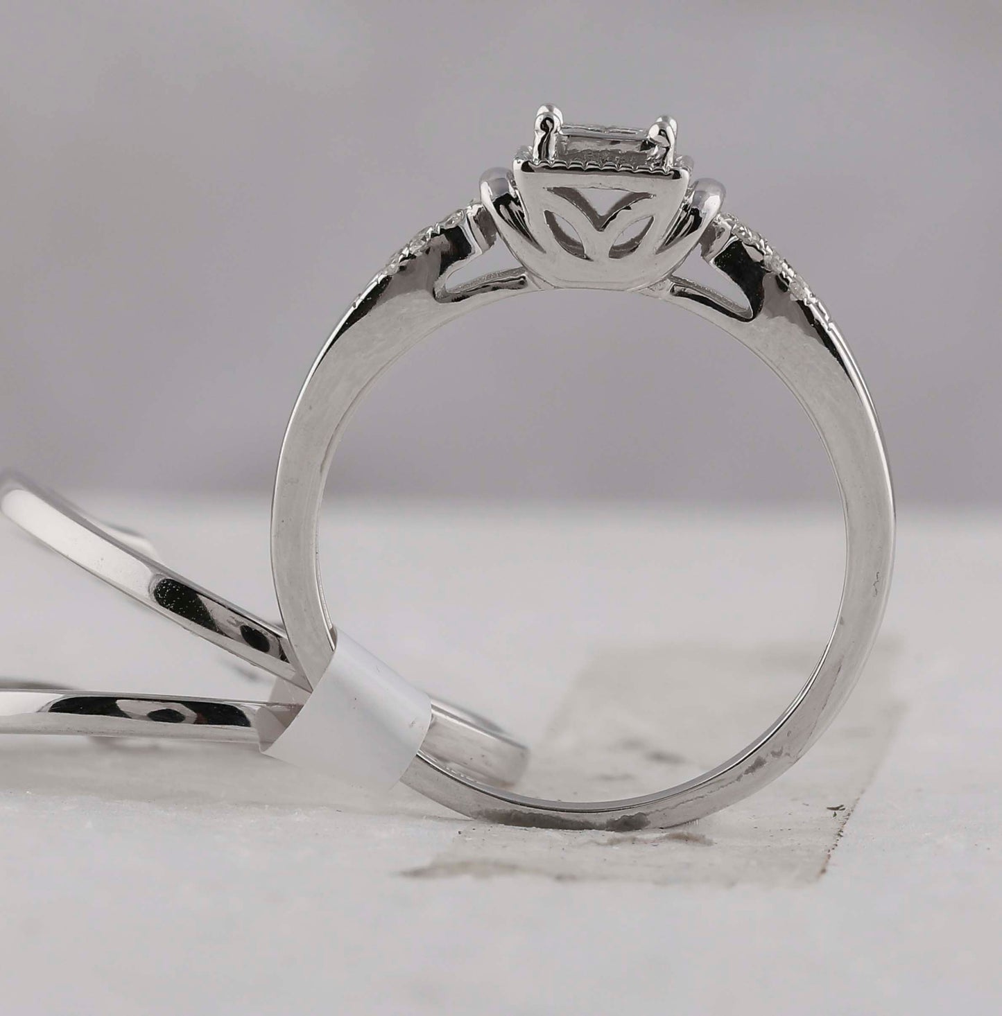 10kt White Gold Womens Princess Diamond 3-piece Bridal Wedding Engagement Ring Band Set 1/4 Cttw
