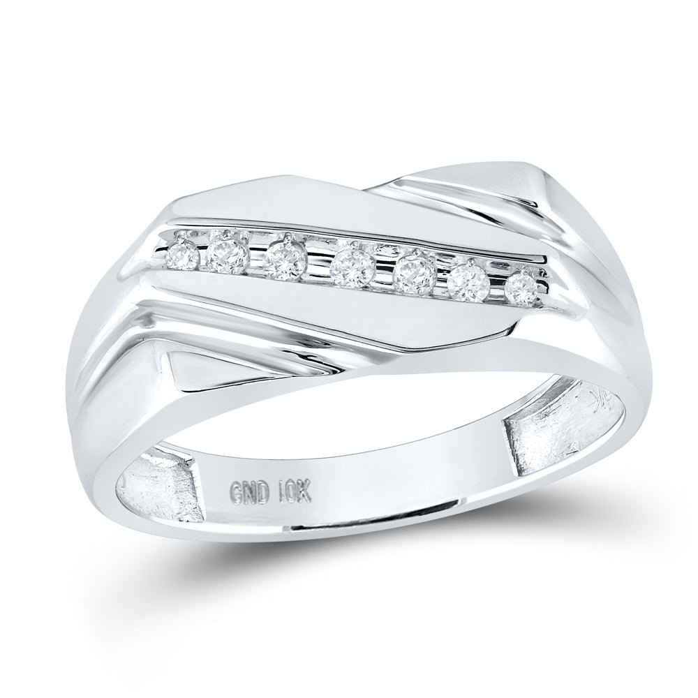 10K White Gold Mens Round Diamond Wedding Band Ring 1/8ctw, Mens Size: 7-13