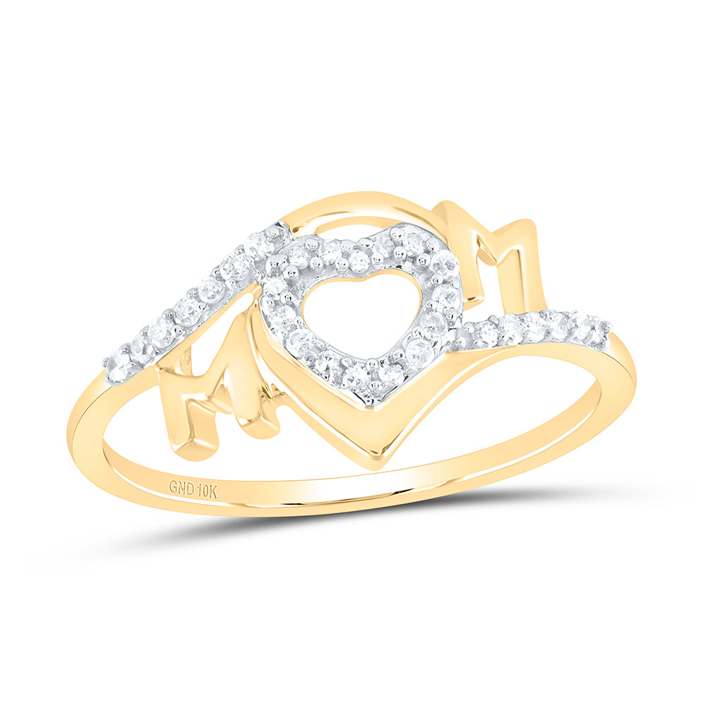 10K Yellow Gold Womens Round Diamond Heart Mom Ring 1/8 Cttw, Womens Size: 5-10