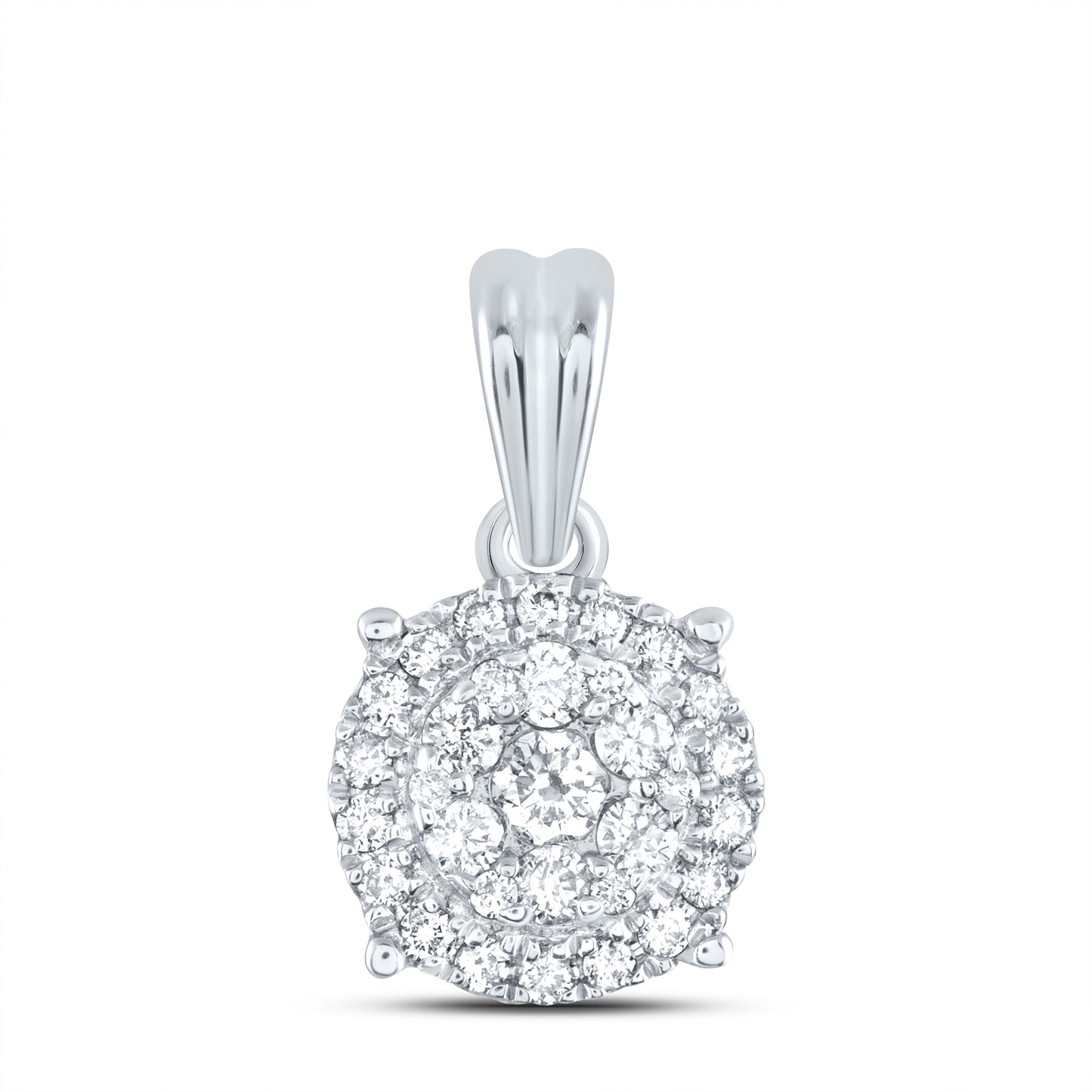 14K White Or Rose Gold Womens Round Diamond Halo Cluster Pendant