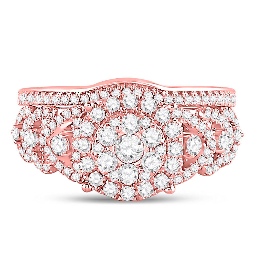 14K Rose Gold Round Dia. Bridal Wedding Band Set 1ctw, Women's Size: 5-10