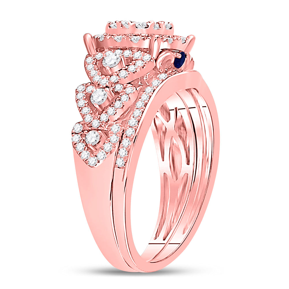 14K Rose Gold Round Dia. Bridal Wedding Band Set 1ctw, Women's Size: 5-10