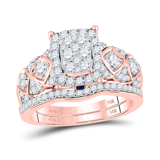 14K Rose Gold Round Diamond Bridal Wedding Ring Band Set , Womens Size: 5-10