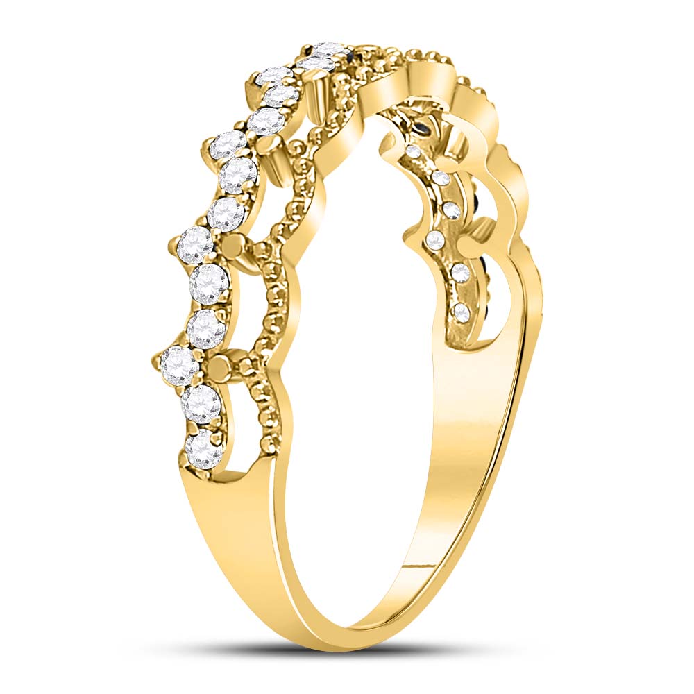 10K Yellow Gold Womens Round Diamond Scalloped Stackable Band Ring 1/4 Cttw, Womens Size: 5-10