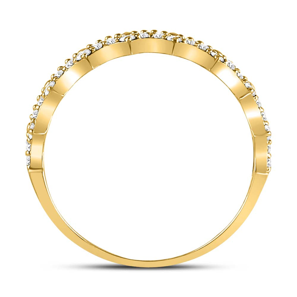 10K Yellow Gold Womens Round Diamond Scalloped Stackable Band Ring 1/4 Cttw, Womens Size: 5-10