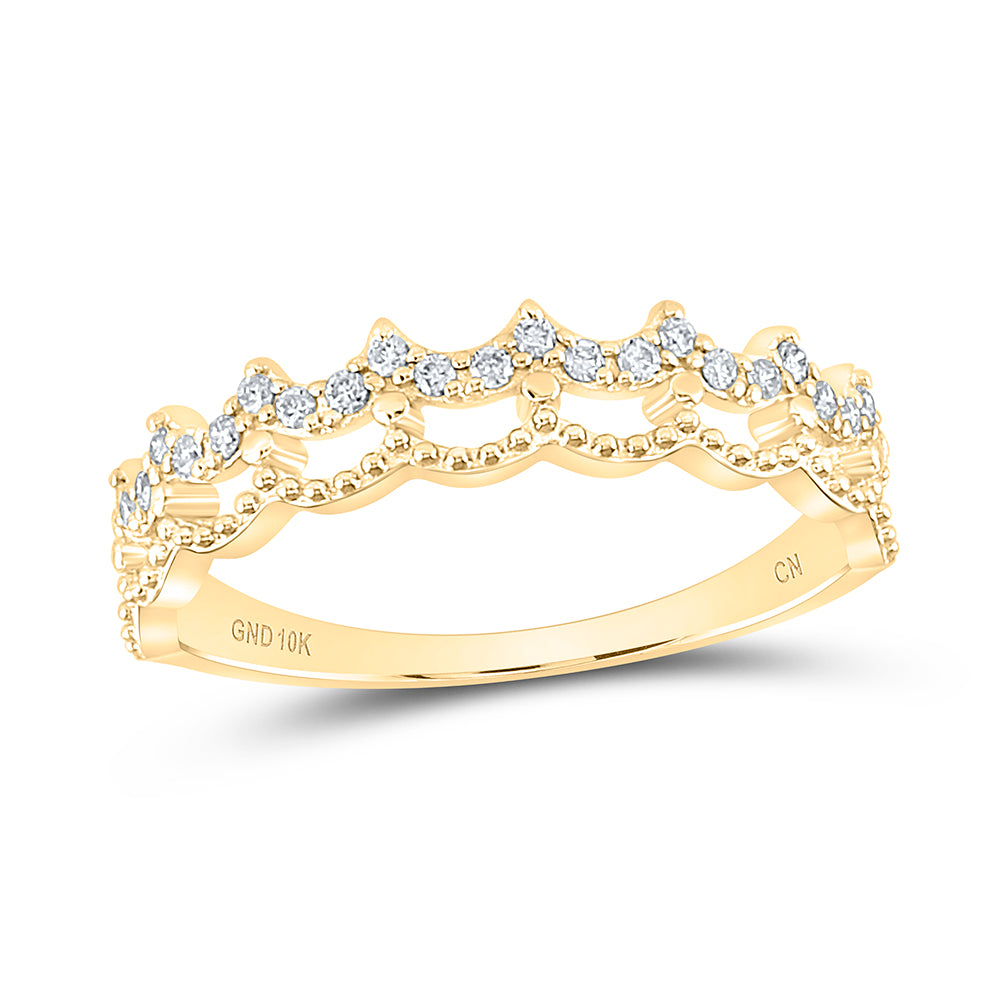 10K Yellow Gold Womens Round Diamond Scalloped Stackable Band Ring 1/4 Cttw, Womens Size: 5-10