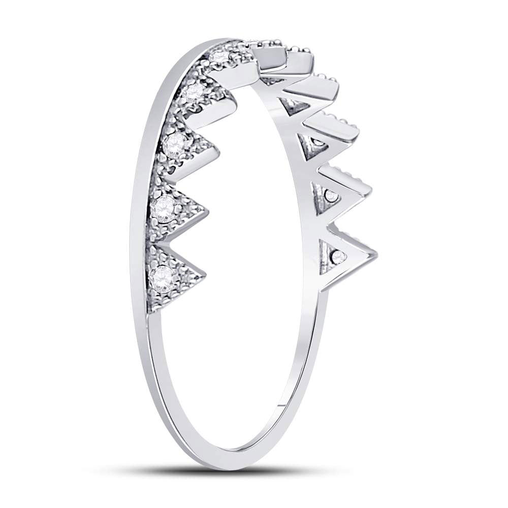 10K White Gold Womens Round Diamond Chevron Stackable Band Ring 1/10 Cttw, Womens Size: 5-10