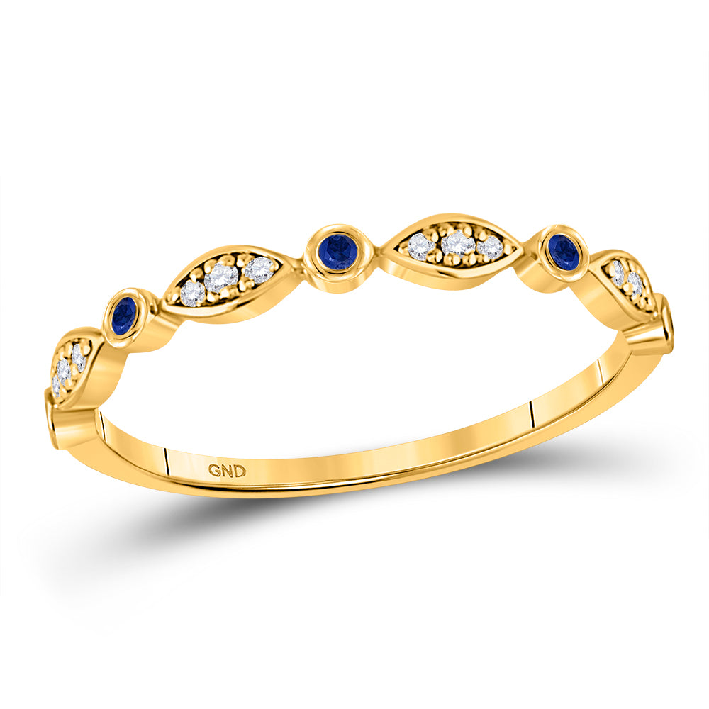 10K White Or Yellow Gold Womens Round Blue Sapphire Diamond Stackable Band Ring , Womens Size: 5-10