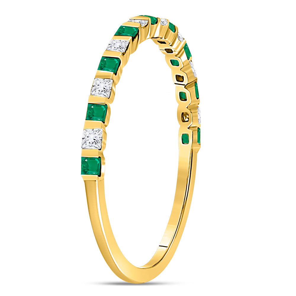 10K Yellow Gold Womens Princess Emerald Diamond Alternating Stackable Band Ring 1/3 Cttw, Womens Size: 5-10
