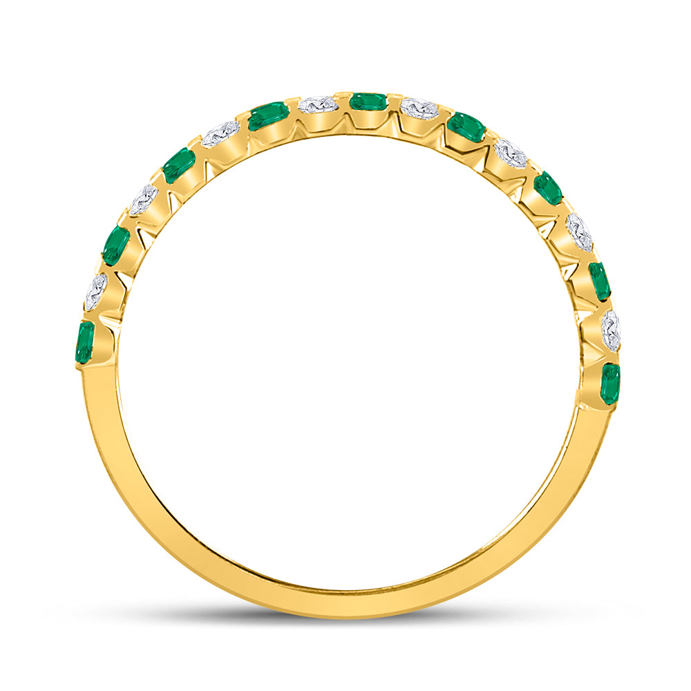10K Yellow Gold Womens Princess Emerald Diamond Alternating Stackable Band Ring 1/3 Cttw, Womens Size: 5-10