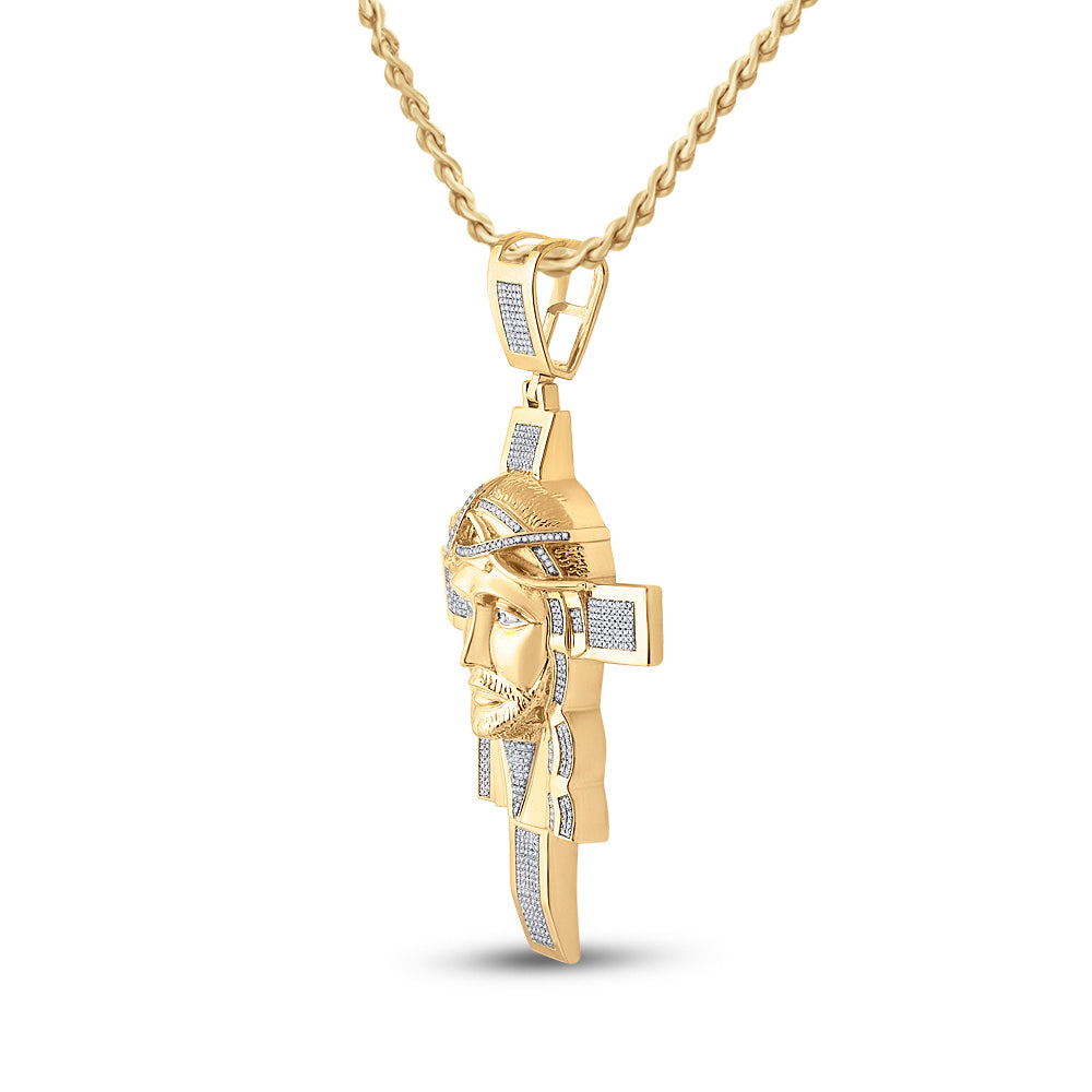 10K Yellow Gold 1 1/4Ct Natural Diamond P1 Mens Jesus Cross Charm