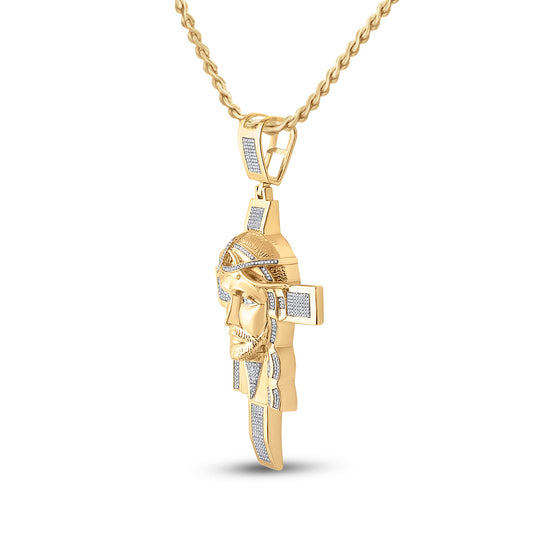 10K Yellow Gold 1 1/4Ct Natural Diamond P1 Mens Jesus Cross Charm