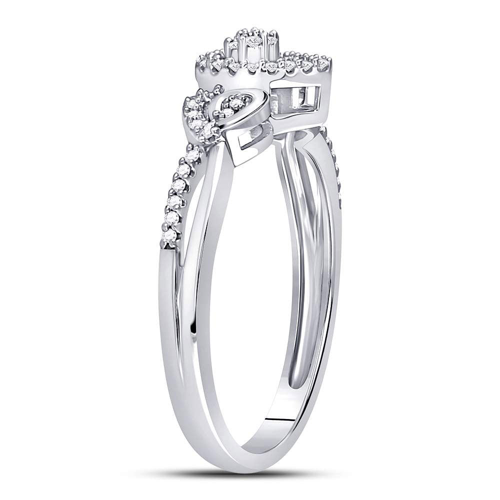 10K White Gold Womens Round Diamond Teardrop Curl Cluster Ring 1/10 Cttw, Womens Size: 5-10