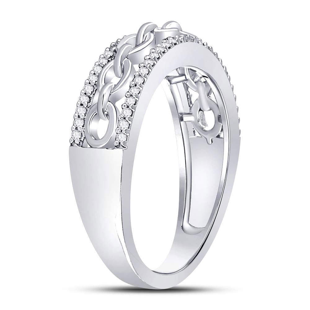 10K White Gold Womens Round Diamond Chain Link Fashion Band Ring 1/6 Cttw, Womens Size: 5-10