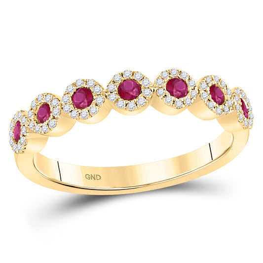 10kt Yellow Gold Womens Round Ruby Halo Wedding Engagement Anniversary Stackable Band Ring 1/2 Cttw, Women Size: 5-9