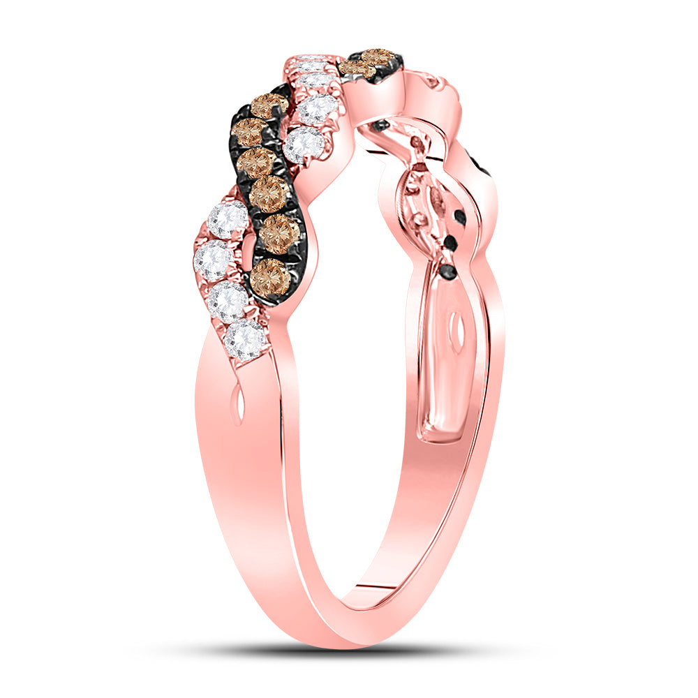 10K Rose Gold Womens Round Brown Diamond Twist Band Ring 1/2 Cttw, Womens Size: 5-10