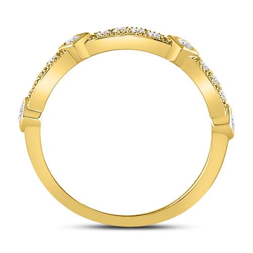 10K Yellow Gold Womens Round Diamond Milgrain Pinched Band Ring 1/4 Cttw, Womens Size: 5-10
