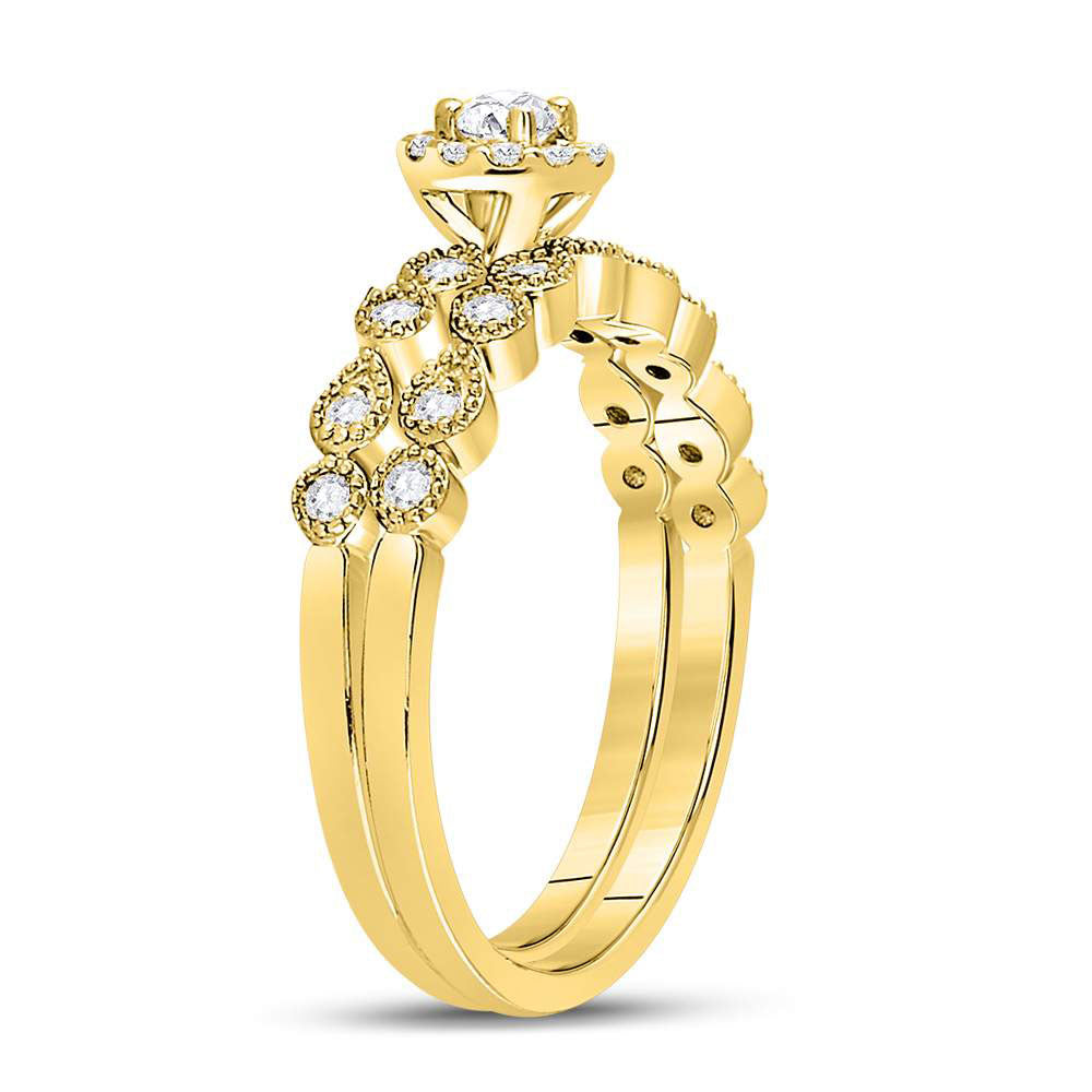 10K Yellow Gold Round Diamond Stackable Bridal Wedding Ring Band Set 1/3 Cttw, Womens Size: 5-10