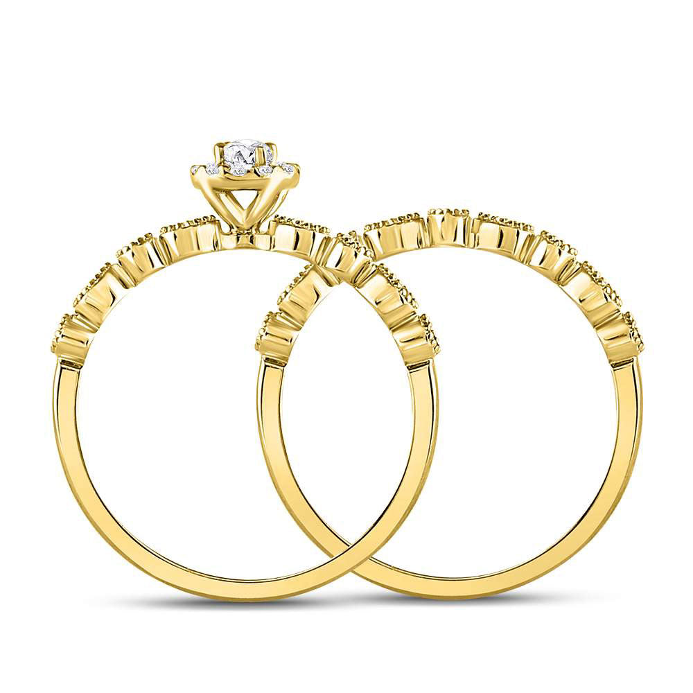 10K Yellow Gold Round Diamond Stackable Bridal Wedding Ring Band Set 1/3 Cttw, Womens Size: 5-10