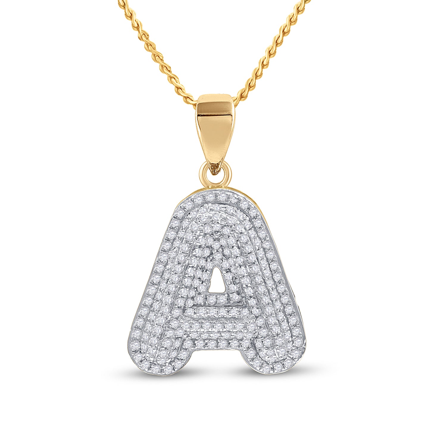 10K Yellow Gold Mens Round Diamond Initial Letter Charm Pendant