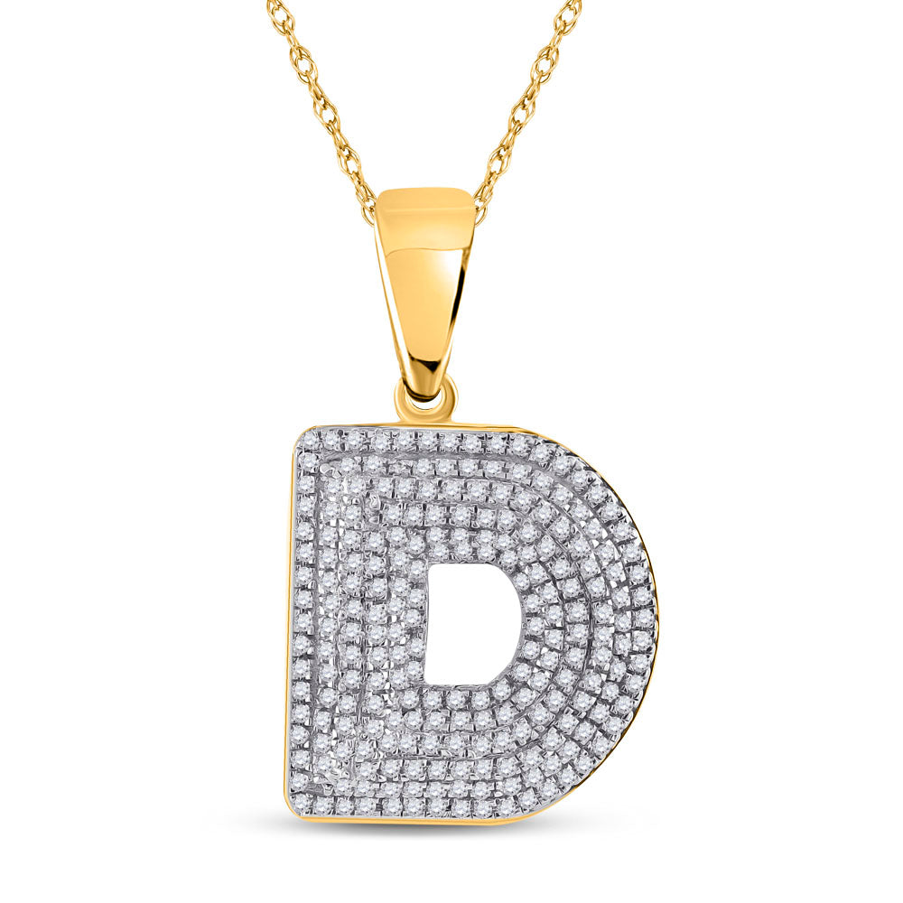10K Yellow Gold Mens Round Diamond Initial Letter Charm Pendant