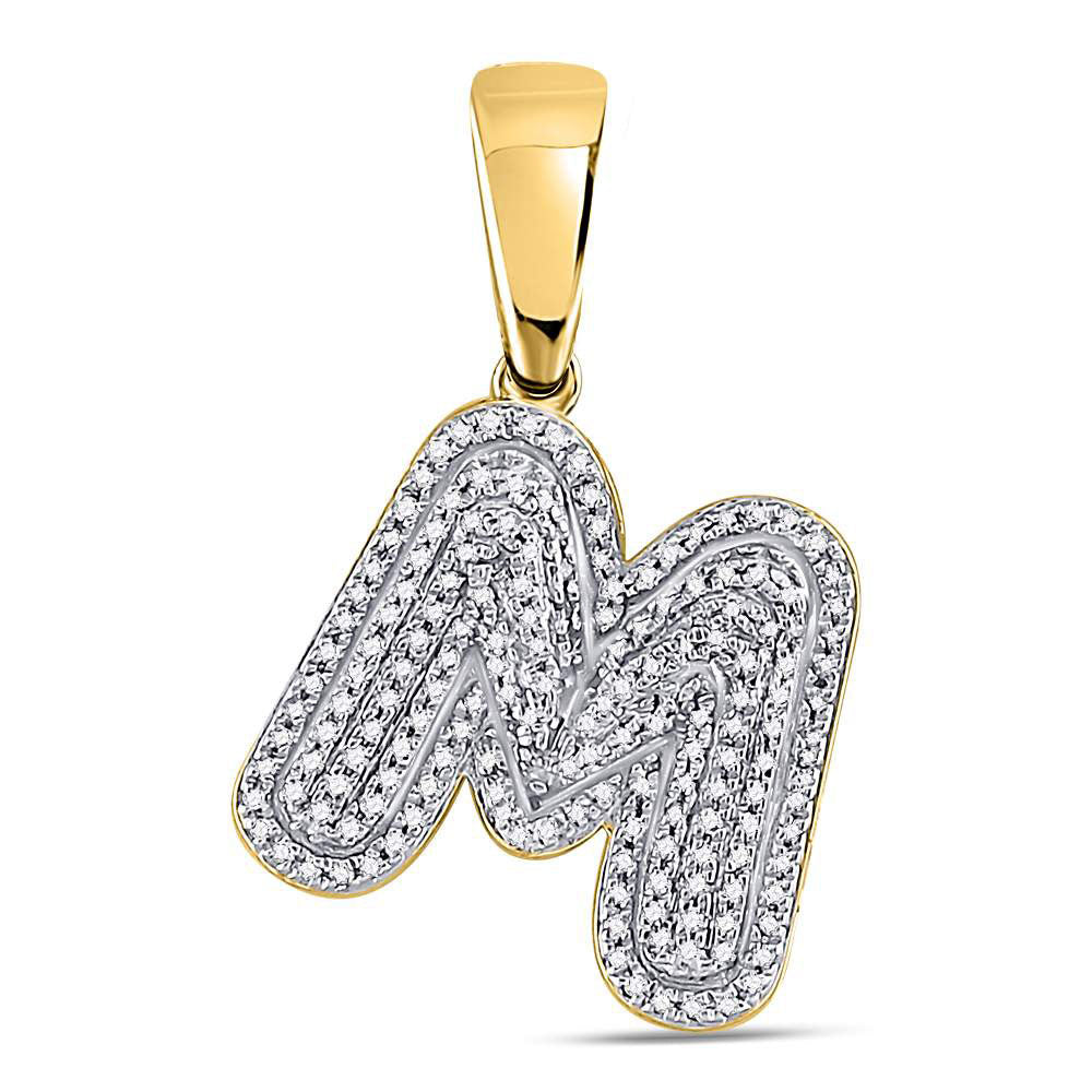 10K Yellow Gold Mens Round Diamond Initial Letter Charm Pendant