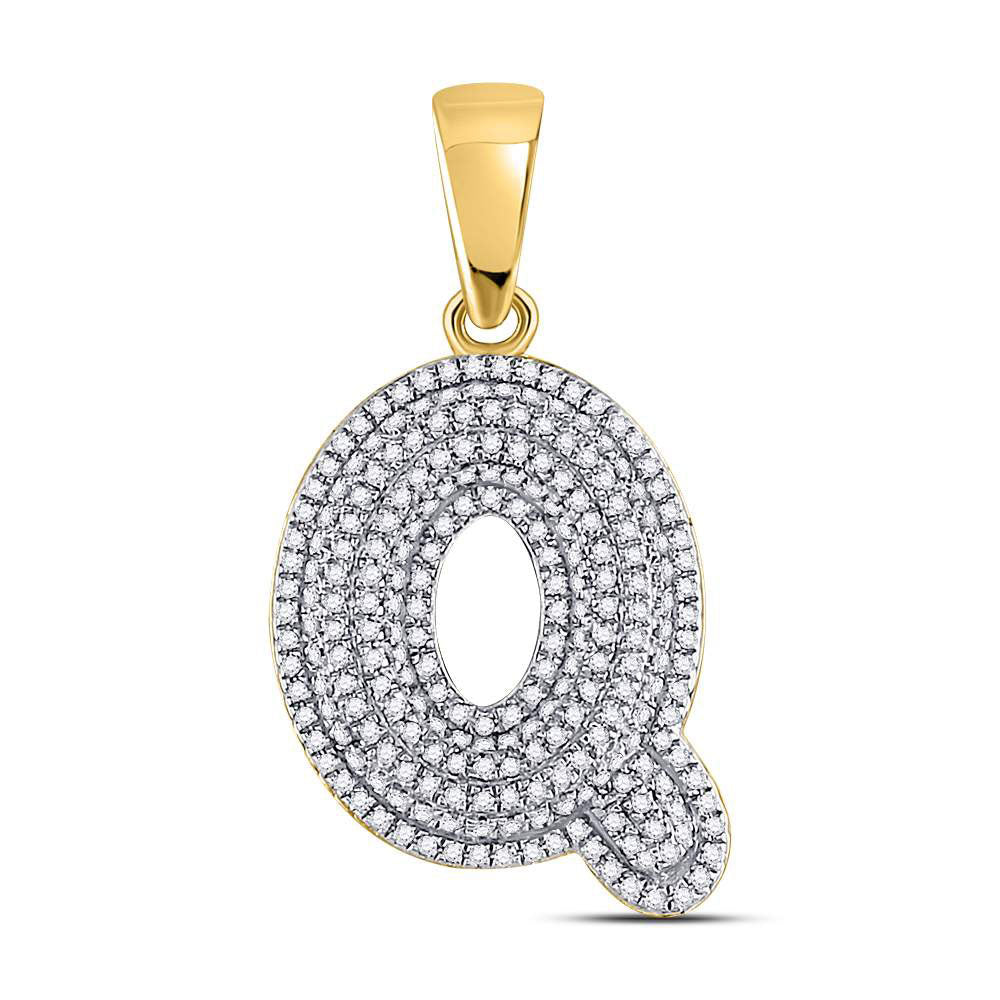 10K Yellow Gold Mens Round Diamond Initial Letter Charm Pendant