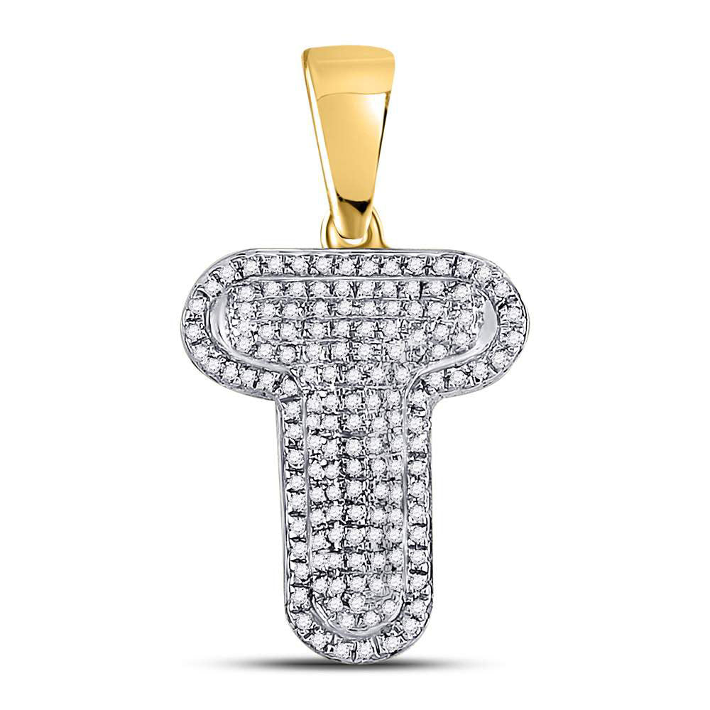 10K Yellow Gold Mens Round Diamond Initial Letter Charm Pendant