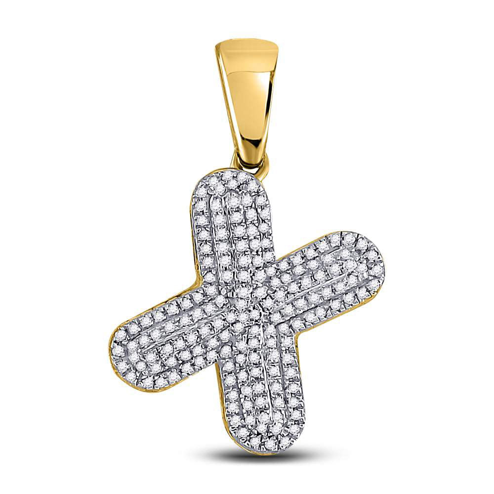 10K Yellow Gold Mens Round Diamond Initial Letter Charm Pendant