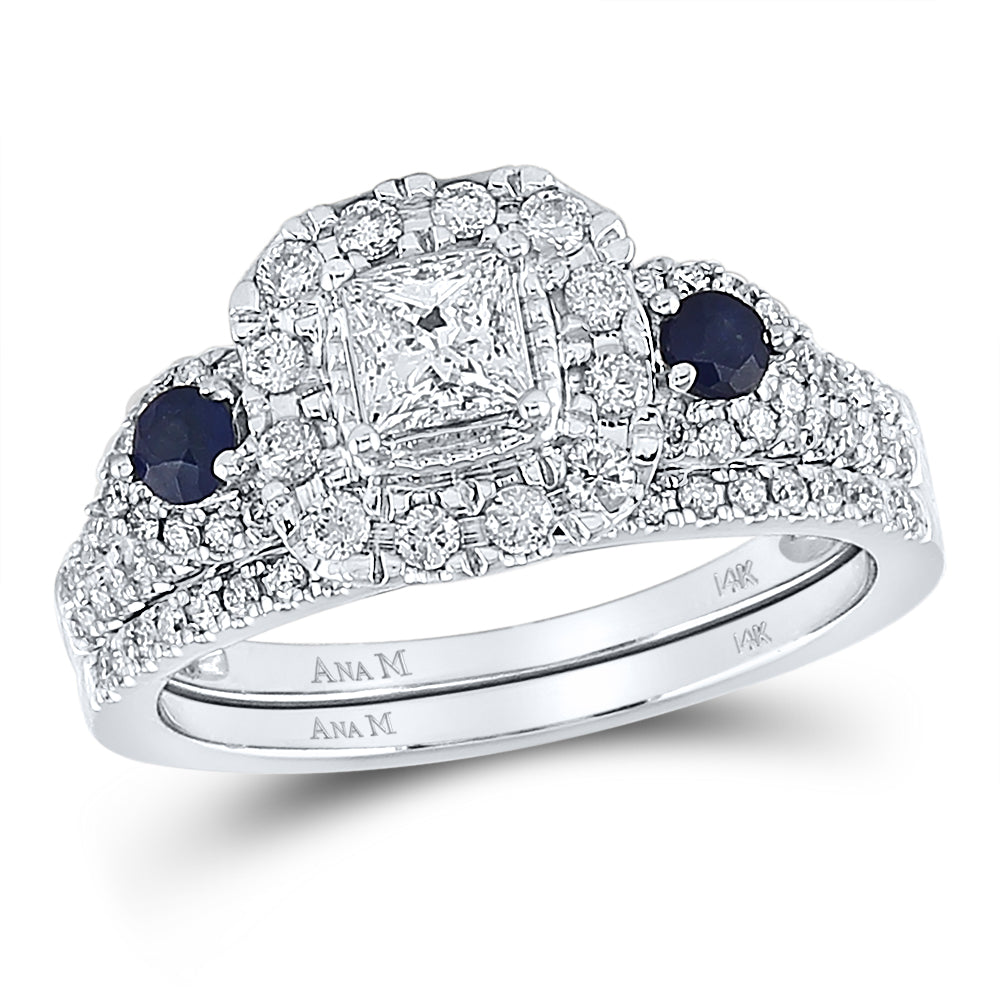 14kt White Gold Womens Princess Diamond Bridal Wedding Engagement Anniversary Ring Band Set 1.00 Cttw, Women Size: 5-9