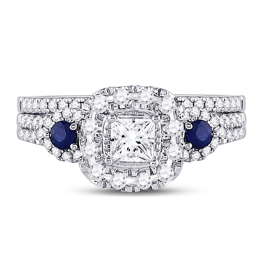 14kt White Gold Womens Princess Diamond Bridal Wedding Engagement Anniversary Ring Band Set 1.00 Cttw, Women Size: 5-9