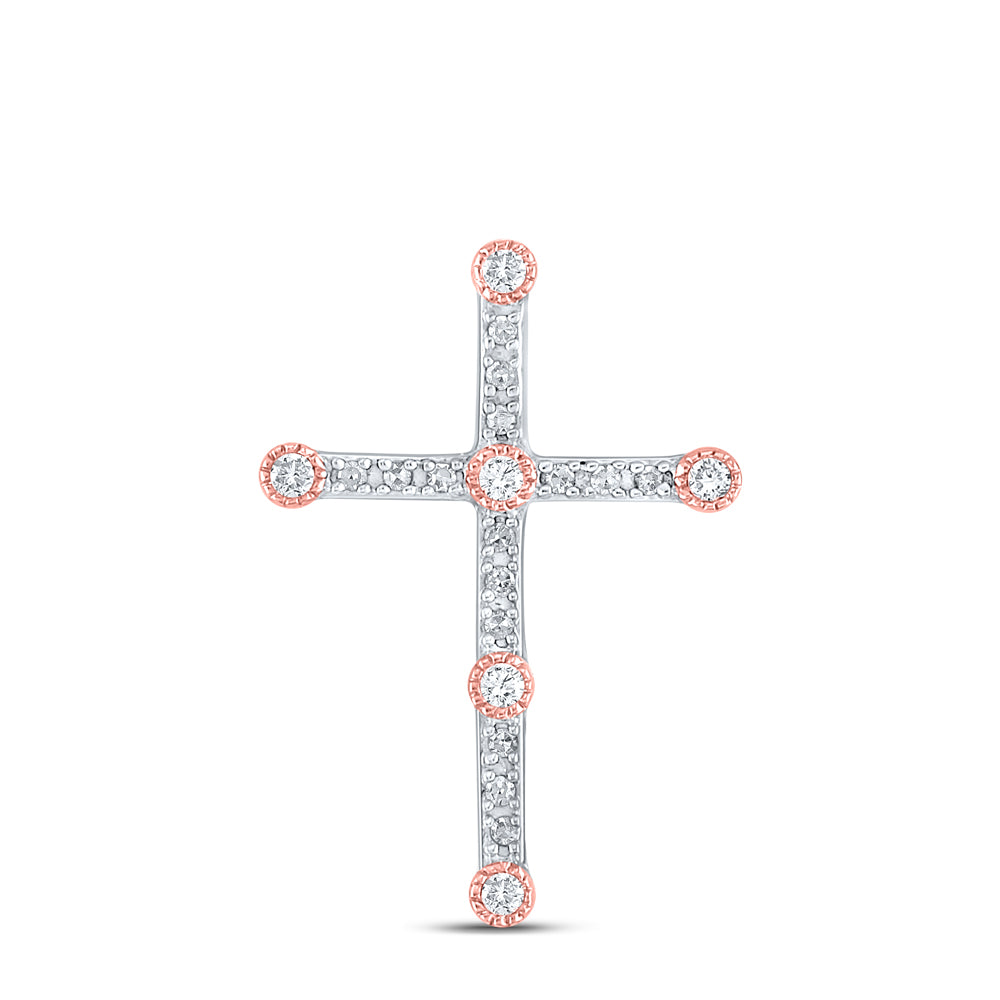 10K Two-tone Gold Womens Round Diamond Cross Pendant 1/4 Cttw