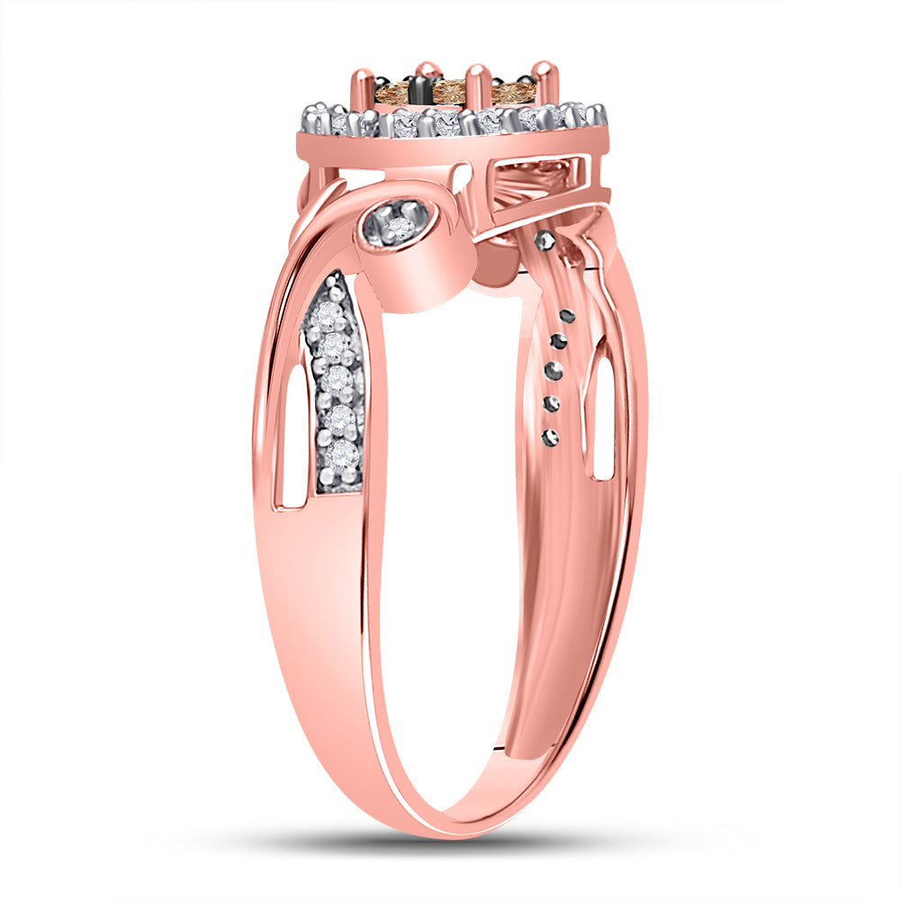 10K Rose Gold Womens Round Brown Diamond Fashion Cluster Ring 1/4 Cttw, Womens Size: 5-10