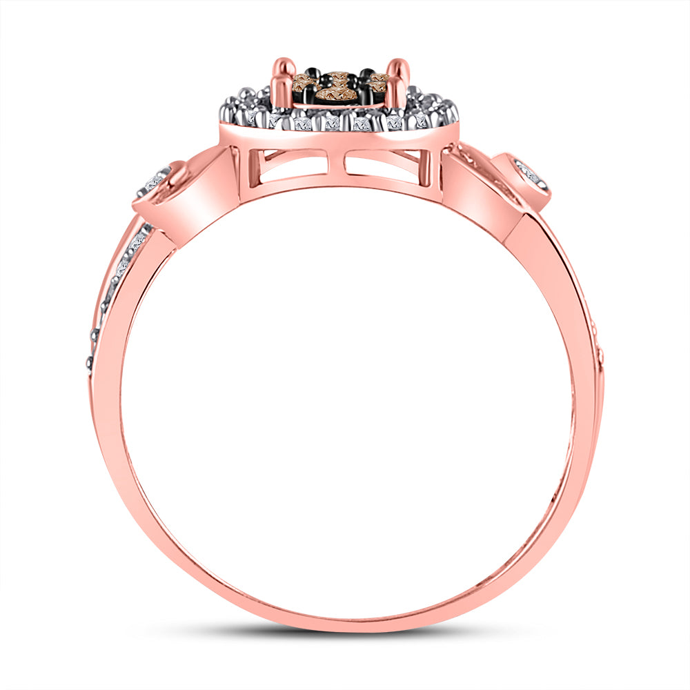 10K Rose Gold Womens Round Brown Diamond Fashion Cluster Ring 1/4 Cttw, Womens Size: 5-10