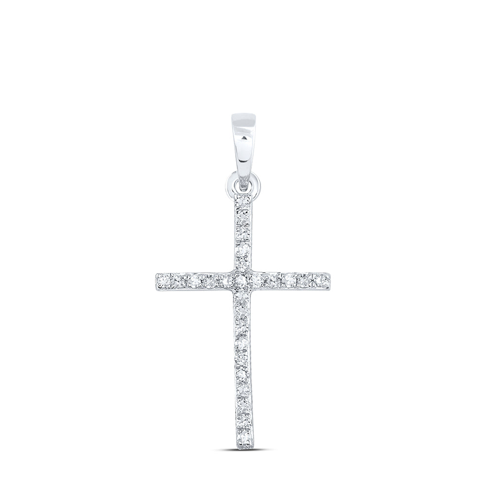10K White Gold Womens Round Diamond Cross Pendant 1/6 Cttw, Length: 1.06 In, Width: 0.55 In