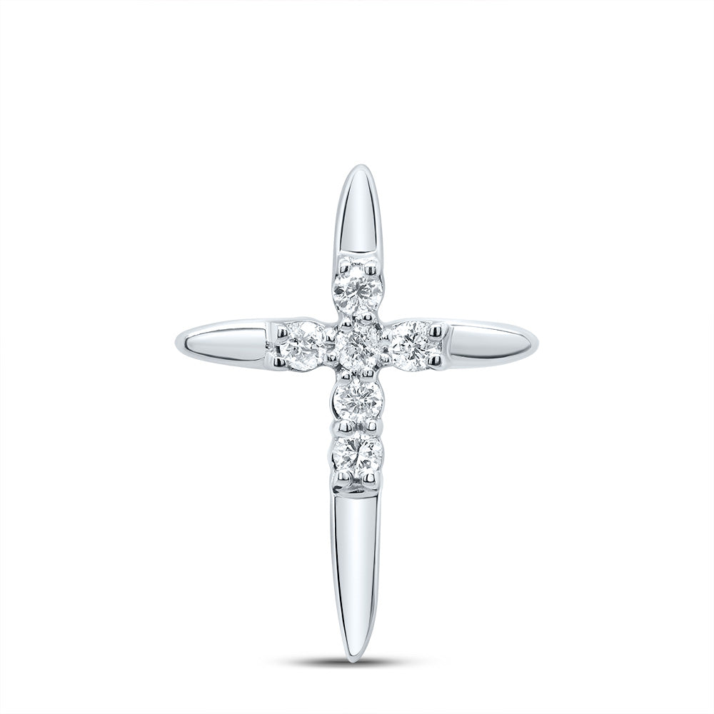 10K White Gold Womens Round Diamond Cross Pendant 1/10 Cttw