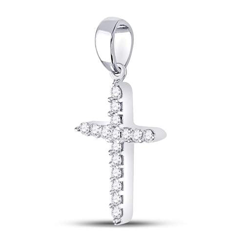 10K White Gold Womens Round Diamond Cross Pendant 1/6 Cttw, Length: 0.84 In, Width: 0.38 In